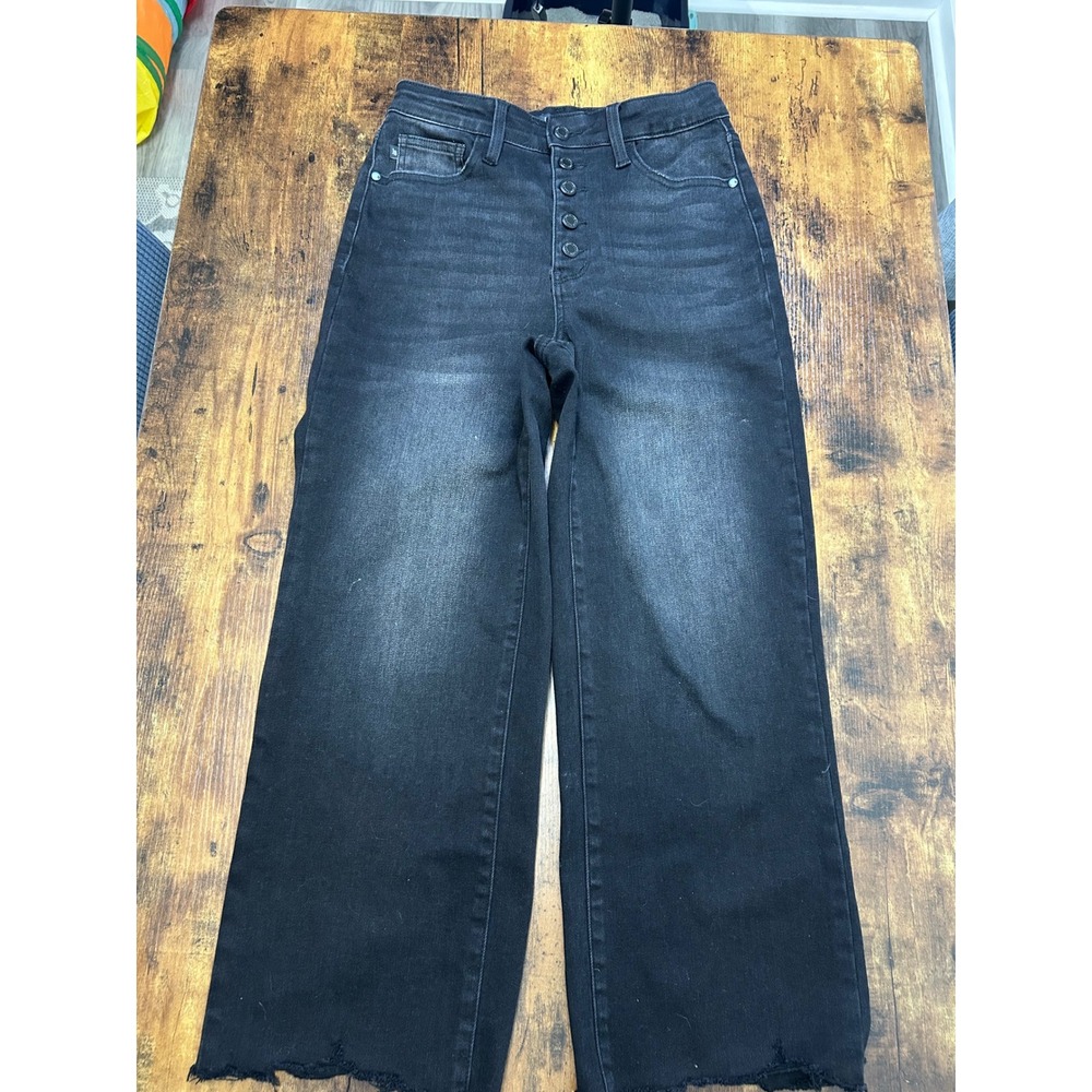 Judy Blue Womens Wide Crop High Rise Button Fly Faded Black‎ Jeans Size 3/26